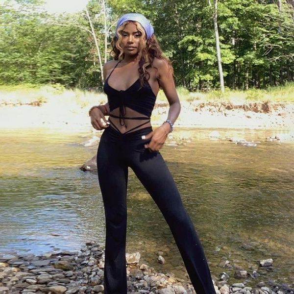the fall winter slingback women tracksuits and neck vest with high waist hips trouser suit, Gray
the fall winter slingback women tracksuits and neck vest with high waist hips trouser suit, Gray
