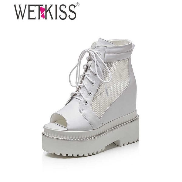 wetkiss women ankle boots leather mesh shoes woman platform booties height increasing peep toe ladies shoes wedges lace up boot 210630, Black
wetkiss women ankle boots leather mesh shoes woman platform booties height increasing peep toe ladies shoes wedges lace up boot 210630, Black