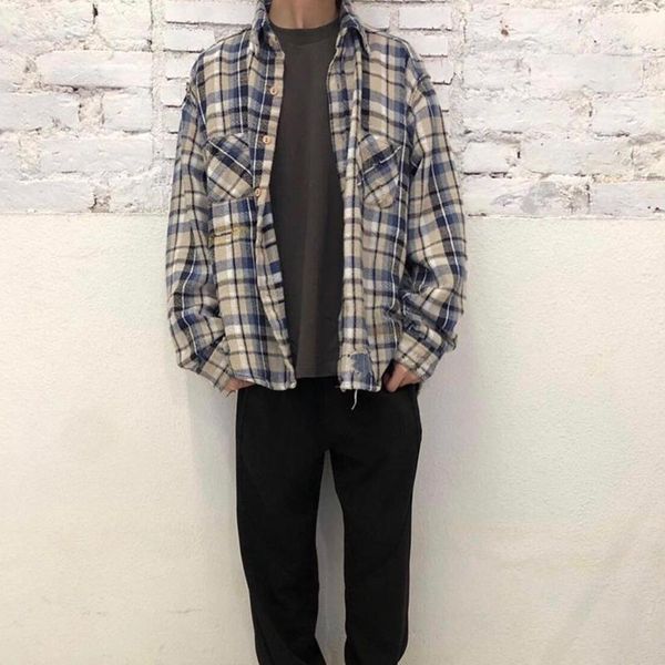 men's casual shirts kenijima retro embroidery loose flannel patchwork plaid shirt mens vibe style lapel oversize streetwear, White;black
men's casual shirts kenijima retro embroidery loose flannel patchwork plaid shirt mens vibe style lapel oversize streetwear, White;black