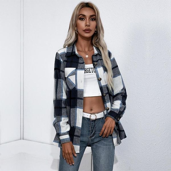 women's jackets autumn winter women cashmere long sleeve plaid shirt jacket 2021 style ladies single breasted casual all match coats, Black;brown
women's jackets autumn winter women cashmere long sleeve plaid shirt jacket 2021 style ladies single breasted casual all match coats, Black;brown