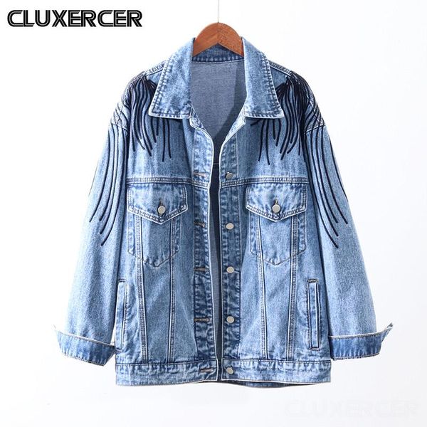 women's jackets 2021 spring autumn denim jacket women casual loose embroidery jeans coat, Black;brown
women's jackets 2021 spring autumn denim jacket women casual loose embroidery jeans coat, Black;brown