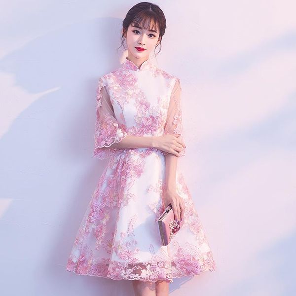 ethnic clothing autumn and winter pink floral embroidery lace mid-length cheongsams temperament improved a-line cheongsam, Red
ethnic clothing autumn and winter pink floral embroidery lace mid-length cheongsams temperament improved a-line cheongsam, Red