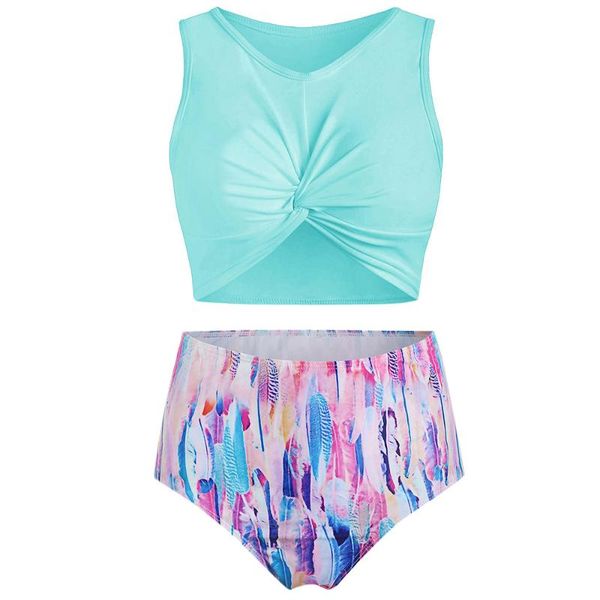 one-piece suits high waisted two-piece scoop neck feather print padded tankini swimsuit
one-piece suits high waisted two-piece scoop neck feather print padded tankini swimsuit