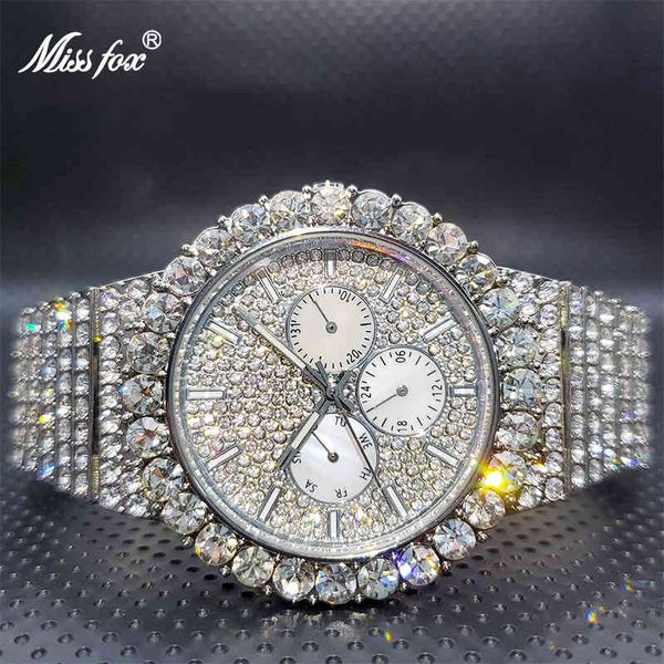 missfox ice out silver color diamond watch brand famous chronograph luxury watches for men geneva wholesale items, Slivery;brown
missfox ice out silver color diamond watch brand famous chronograph luxury watches for men geneva wholesale items, Slivery;brown