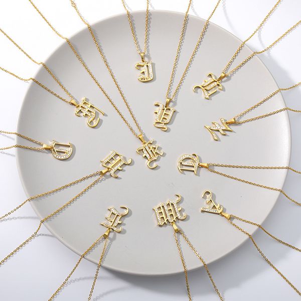 ancient english letter zircon pendant necklace 18k gold plated stainless steel link chain fashion women jewelry accessories, Silver
ancient english letter zircon pendant necklace 18k gold plated stainless steel link chain fashion women jewelry accessories, Silver