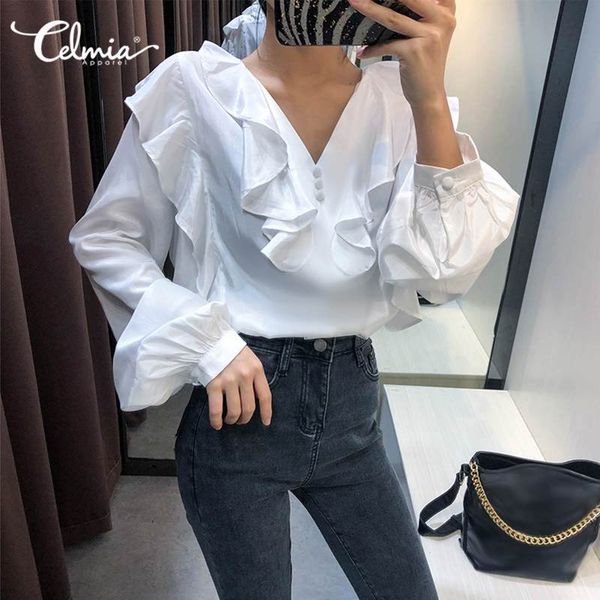 blouses celmia v-neck ruffles blouses women casual long sleeve shirts loose solid office elegant plus size blusas femme s-5xl, White
blouses celmia v-neck ruffles blouses women casual long sleeve shirts loose solid office elegant plus size blusas femme s-5xl, White