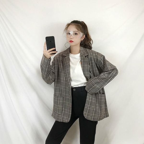 autumn vintage loose women blazers single button plaid korean blazer feminino thin fashion mujer women's suits &, White;black
autumn vintage loose women blazers single button plaid korean blazer feminino thin fashion mujer women's suits &, White;black
