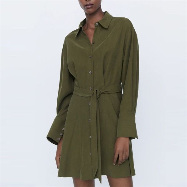 green belt shirt dress women long sleeve elastic waist vintage mini es woman fashion front button autumn 210524, Black;gray
green belt shirt dress women long sleeve elastic waist vintage mini es woman fashion front button autumn 210524, Black;gray