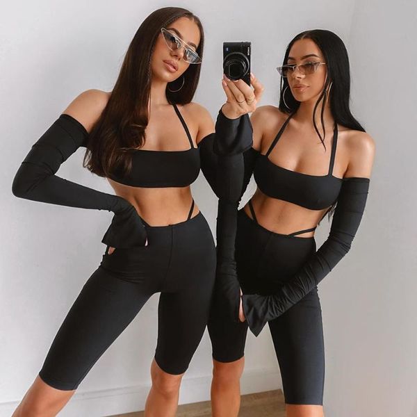 women's jumpsuits & rompers off shoulder crop and shorts 2 piece set women fitness tracksuit causal black summer clothes for, Black;white
women's jumpsuits & rompers off shoulder crop and shorts 2 piece set women fitness tracksuit causal black summer clothes for, Black;white