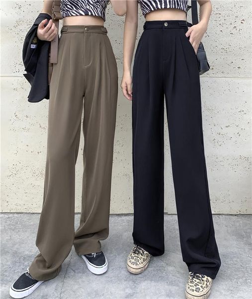 women's pants & capris 2021 spring pure color trousers straight loose slimming high waist casual draping effect wide leg women, Black;white
women's pants & capris 2021 spring pure color trousers straight loose slimming high waist casual draping effect wide leg women, Black;white