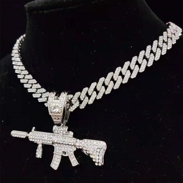 pendant necklaces men women hip hop iced out bling submachine gun necklace with 12mm rhombus cuban chain hiphop fashion jewelry, Silver
pendant necklaces men women hip hop iced out bling submachine gun necklace with 12mm rhombus cuban chain hiphop fashion jewelry, Silver