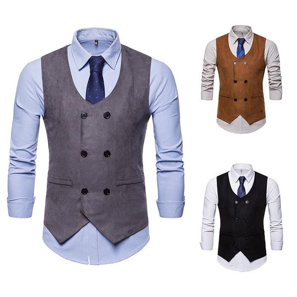 men's vests 3 colors fashion casual suede v-neck double-breasted vest suit only, Black;white
men's vests 3 colors fashion casual suede v-neck double-breasted vest suit only, Black;white