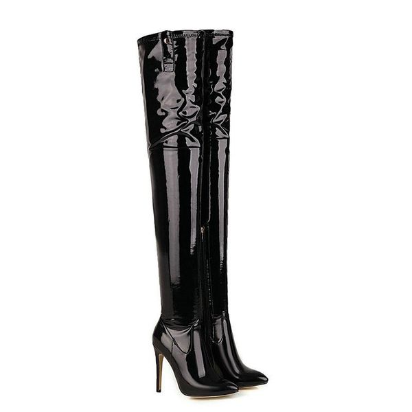 boots stiletto women patent pu leather super high heel over the knee autumn winter stretch big size 34-49, Black
boots stiletto women patent pu leather super high heel over the knee autumn winter stretch big size 34-49, Black