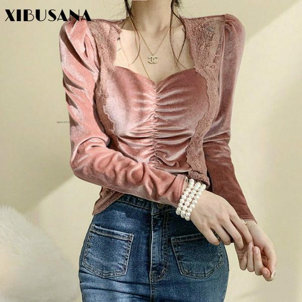 women's t-shirt women elegant lace patchwork golden velvet t-shirts 2021 spring autumn vintage long sleeve mujer square collar t shirt, White
women's t-shirt women elegant lace patchwork golden velvet t-shirts 2021 spring autumn vintage long sleeve mujer square collar t shirt, White