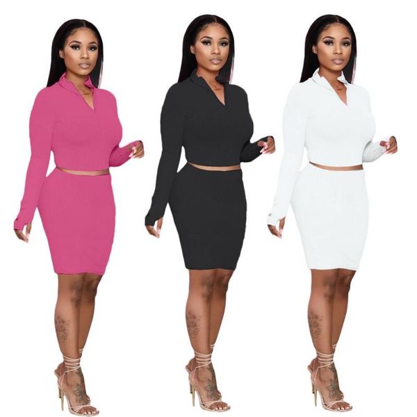women's tracksuits hhdmv 2021 spring women casual girl style long sleeve lapel zipper short elastic skirt pure color two piece sets, Gray
women's tracksuits hhdmv 2021 spring women casual girl style long sleeve lapel zipper short elastic skirt pure color two piece sets, Gray
