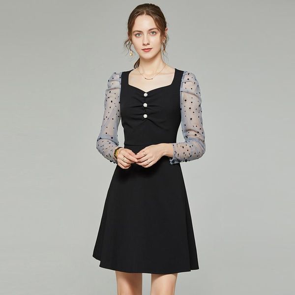 casual dresses women's autumn dress french stitching gauze retro pleated elegant v-neck waist slimming lady 2021, Black;gray
casual dresses women's autumn dress french stitching gauze retro pleated elegant v-neck waist slimming lady 2021, Black;gray