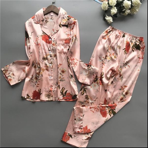 print pyjamas spring fall women sleepwear stitch pijamas set silk feeling pajamas for pijama feminino pyjama, Black;red
print pyjamas spring fall women sleepwear stitch pijamas set silk feeling pajamas for pijama feminino pyjama, Black;red