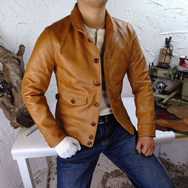 men's leather & faux wax limited italy oil genuine cossack shawl collar campus cowhide jackets man brown jacket motorcycle, Black
men's leather & faux wax limited italy oil genuine cossack shawl collar campus cowhide jackets man brown jacket motorcycle, Black