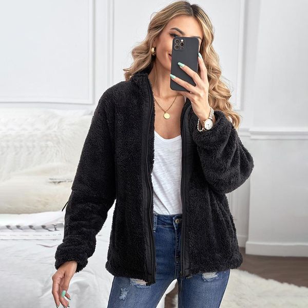 women's wool & blends woolen jacket women winter long-sleeved plush loose warm cardigan, Black
women's wool & blends woolen jacket women winter long-sleeved plush loose warm cardigan, Black