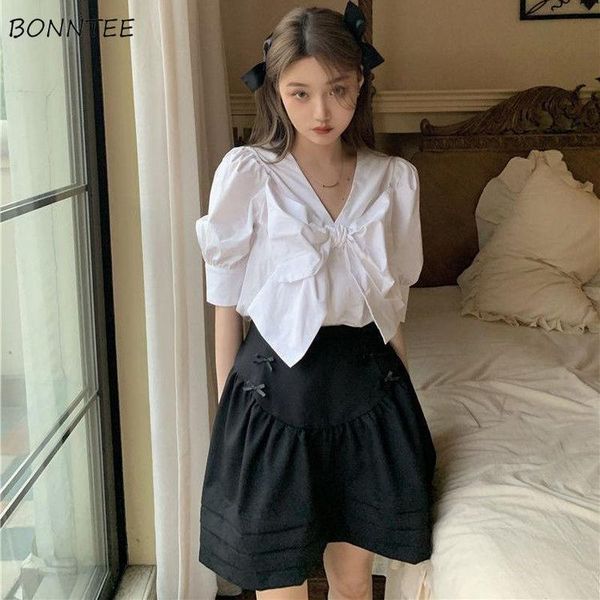 women's blouses & shirts women fairy bowknot pure girls preppy design casual trendy short puff sleeves v-neck french summer all match f, White
women's blouses & shirts women fairy bowknot pure girls preppy design casual trendy short puff sleeves v-neck french summer all match f, White