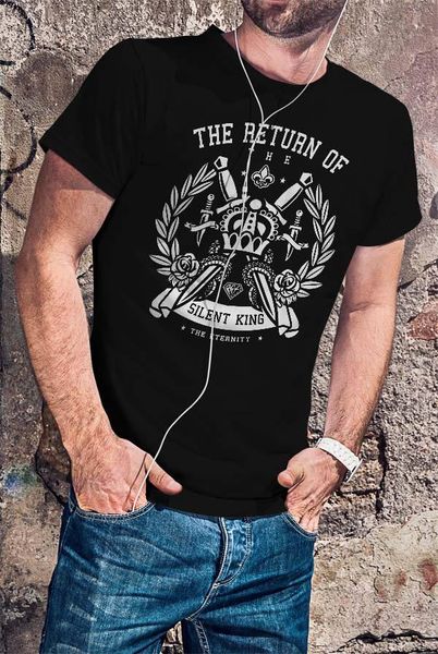 men's t-shirts the return of silent king t-shirt medieval tee unique design shirt quotes crown and swords sizes, White;black
men's t-shirts the return of silent king t-shirt medieval tee unique design shirt quotes crown and swords sizes, White;black