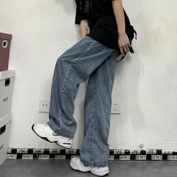 men's jeans four seasons versatile trend washed straight wide leg pants loose trousers men and women, Blue
men's jeans four seasons versatile trend washed straight wide leg pants loose trousers men and women, Blue