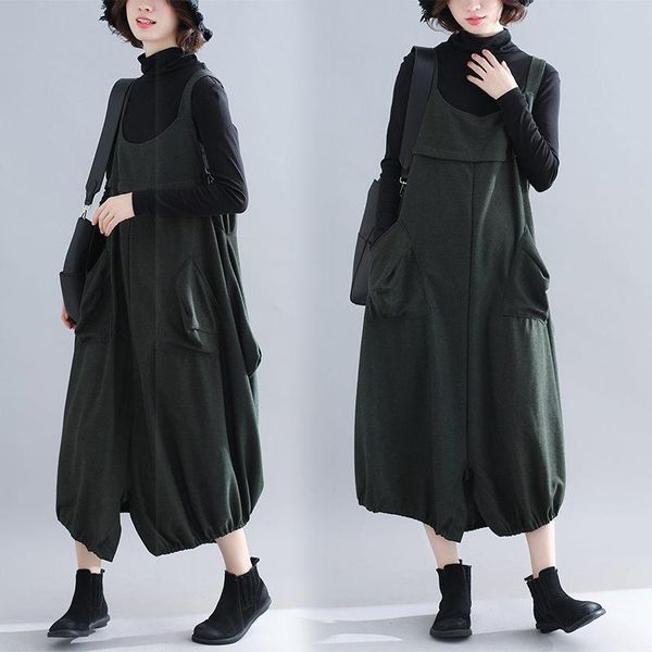 casual dresses 2021 autumn and winter retro strap dress with big pockets comfortable loose extra large size women's baggy clothing robe, Black;gray
casual dresses 2021 autumn and winter retro strap dress with big pockets comfortable loose extra large size women's baggy clothing robe, Black;gray