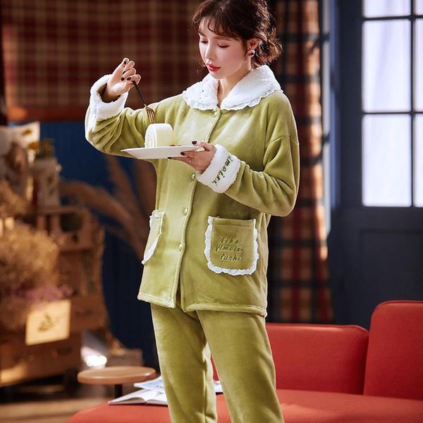 women's sleepwear green pajamas flannel winter sweet set women pajama button full sleeve shirt pant thick warm homewear e6n8, Black;red 
women's sleepwear green pajamas flannel winter sweet set women pajama button full sleeve shirt pant thick warm homewear e6n8, Black;red
