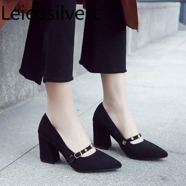 dress shoes pumps spring and autumn styleflock metal decoration pointed thick heel high women's single shoe plus size 32-46, Black
dress shoes pumps spring and autumn styleflock metal decoration pointed thick heel high women's single shoe plus size 32-46, Black