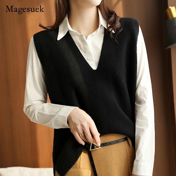 women's sweaters 2021 autumn winter v-neck loose vest sweater fashion sleeveless pullover women knitted jumper 16360, White;black
women's sweaters 2021 autumn winter v-neck loose vest sweater fashion sleeveless pullover women knitted jumper 16360, White;black