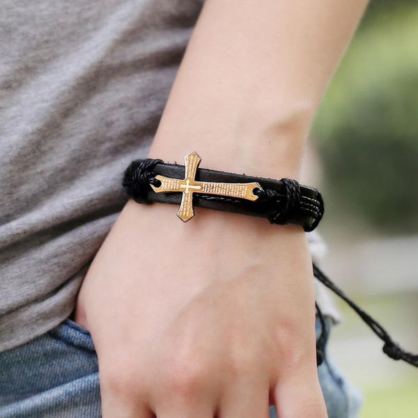 charm bracelets trendy retro woven scripture alloy cross/jesus/feather leather bracelet for men adjustment gothic/punk/hip hop bangle jewelr, Golden;silver
charm bracelets trendy retro woven scripture alloy cross/jesus/feather leather bracelet for men adjustment gothic/punk/hip hop bangle jewelr, Golden;silver