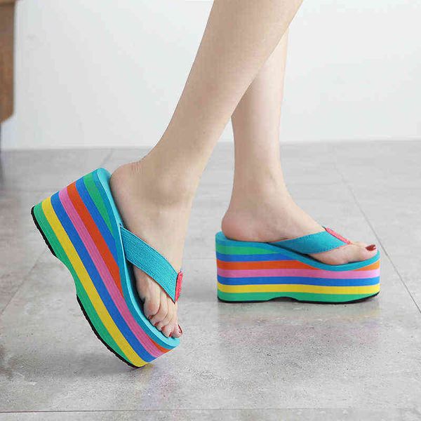 slippers women rainbow stripes slides eva sole platform wedge thick bottom flip flops shoes heels sandals220308, Black
slippers women rainbow stripes slides eva sole platform wedge thick bottom flip flops shoes heels sandals220308, Black