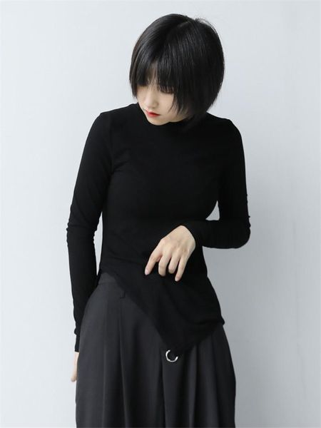 women's t-shirt self-made product thread pits slim slimming irregular long-sleeved bottoming shirt women, White
women's t-shirt self-made product thread pits slim slimming irregular long-sleeved bottoming shirt women, White