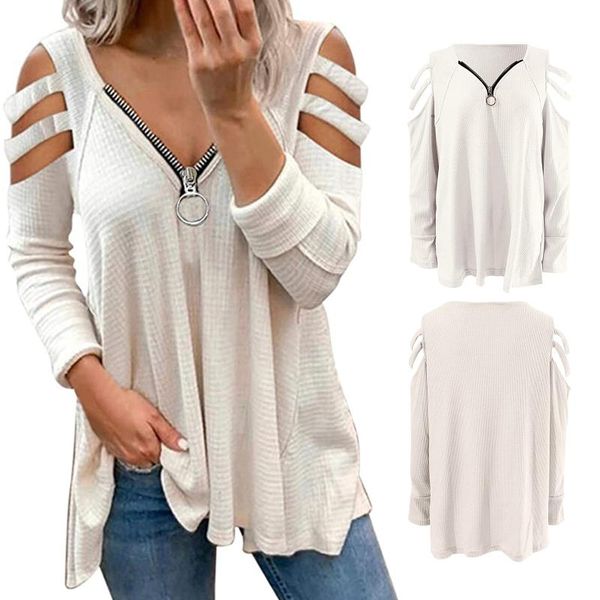 women's t-shirt autumn spring women loose style long sleeve solid color cotton casual v-neck hollow out pullover crops, White
women's t-shirt autumn spring women loose style long sleeve solid color cotton casual v-neck hollow out pullover crops, White