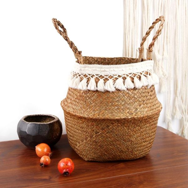 storage baskets cestos mimbre basket wicker bamboo foldable boho home decoraition rattan seagrass belly garden panier osier