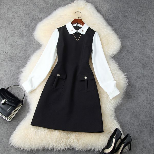 casual dresses european and american women's wear winter style black white collars with long sleeves fashionable dress r9i1, Black;gray
casual dresses european and american women's wear winter style black white collars with long sleeves fashionable dress r9i1, Black;gray