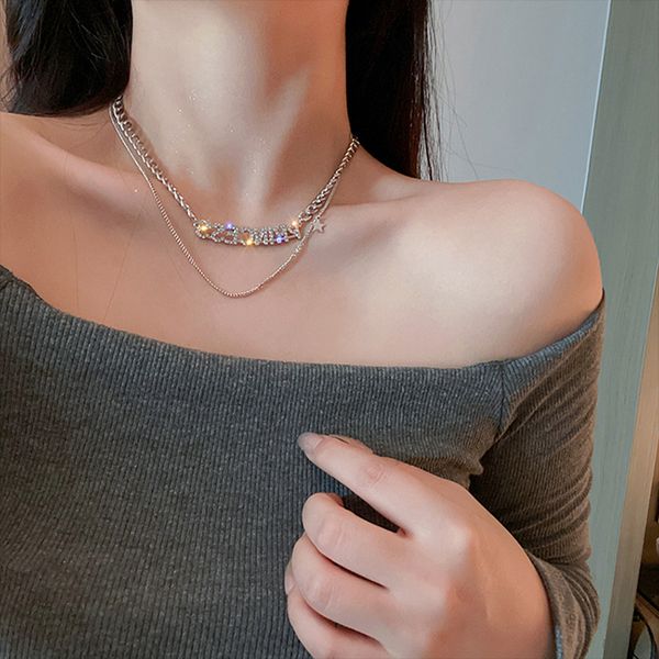 new luxury zircon star alphabet pendant double chain necklace punk hip-hop style fashion woman man initial name jewelry, Silver
new luxury zircon star alphabet pendant double chain necklace punk hip-hop style fashion woman man initial name jewelry, Silver