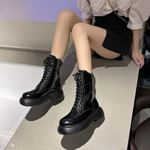 boots 2021 patent leather square heel ankle women casual lace up platform woman waterproof autumn shoes ladies, Black
boots 2021 patent leather square heel ankle women casual lace up platform woman waterproof autumn shoes ladies, Black