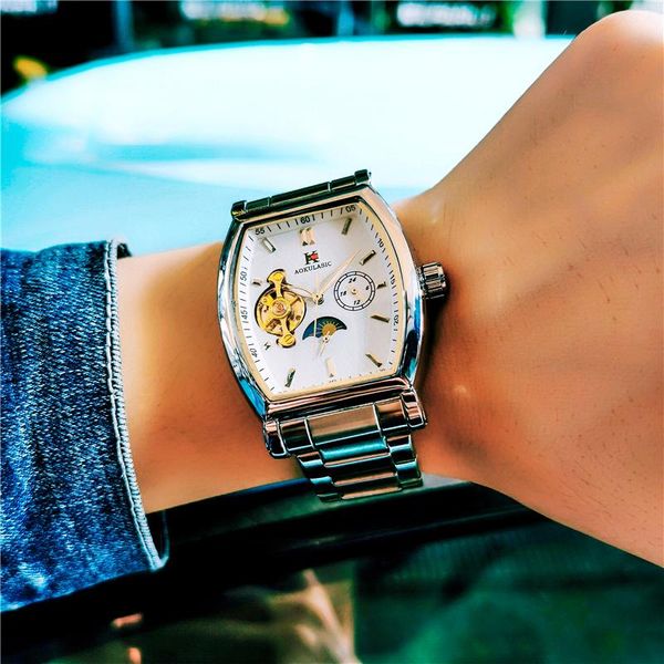 wristwatches aokulasic mechanical mens watch automatic retro casual sun moon flywheel wine barrel-shaped waterproof clock relogio masculino, Slivery;brown
wristwatches aokulasic mechanical mens watch automatic retro casual sun moon flywheel wine barrel-shaped waterproof clock relogio masculino, Slivery;brown