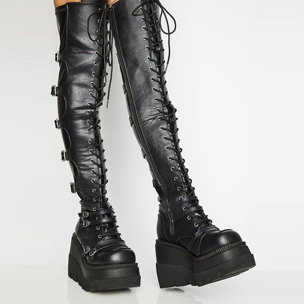 boots platform women fashion over-the-knee solid color ladies shoes wedge lace-up cool side zipper women's, Black
boots platform women fashion over-the-knee solid color ladies shoes wedge lace-up cool side zipper women's, Black