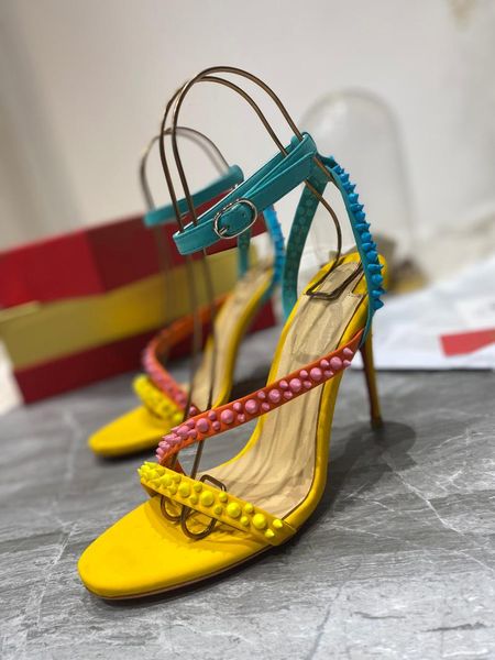 leather plus size spiked sandals printing yellow powder blue mixed color red sole colorful rivet super high heel 10cm heels, Black
leather plus size spiked sandals printing yellow powder blue mixed color red sole colorful rivet super high heel 10cm heels, Black