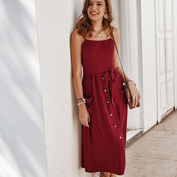 women summer spaghetti strap women's long dress casual solid cotton dress with belt for female girls 210524, Black;gray
women summer spaghetti strap women's long dress casual solid cotton dress with belt for female girls 210524, Black;gray