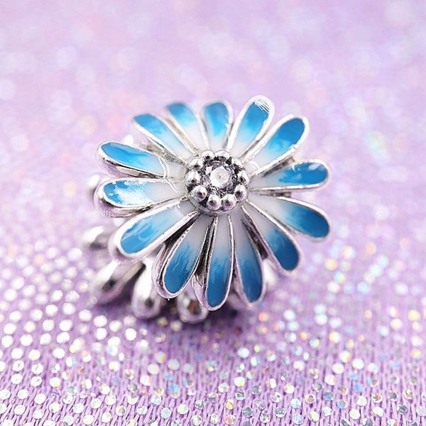 925 sterling silver blue daisy flower charm bead for european pandora style jewelry charm bracelets, Black
925 sterling silver blue daisy flower charm bead for european pandora style jewelry charm bracelets, Black