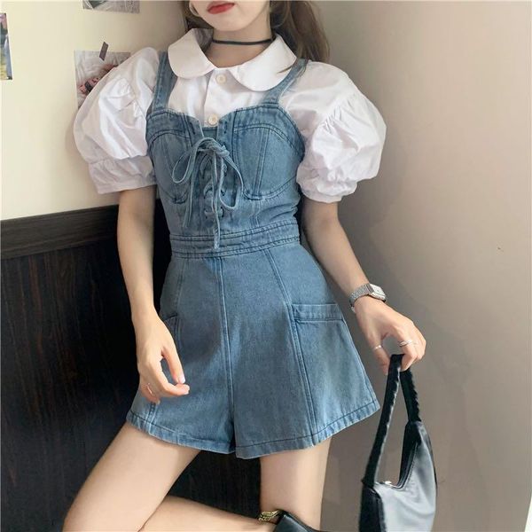 women's jeans sweet women short denim jumpsuit romper spring summer overalls female casual all-match playsuit korean japanese, Blue
women's jeans sweet women short denim jumpsuit romper spring summer overalls female casual all-match playsuit korean japanese, Blue