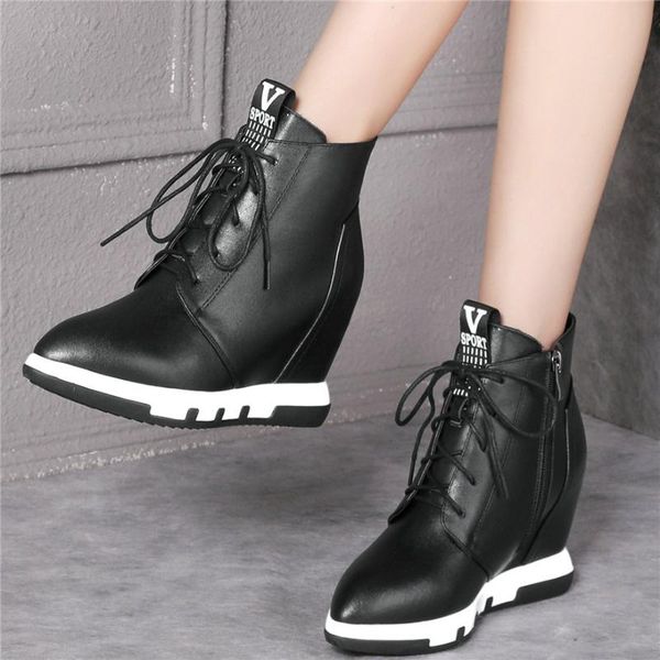 boots trainers women lace up genuine leather wedges high heel ankle female pointed toe fashion sneakers casual shoes, Black
boots trainers women lace up genuine leather wedges high heel ankle female pointed toe fashion sneakers casual shoes, Black