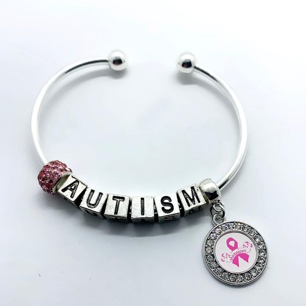 design pink autism ribbon pendant big hole beads letter bracelet wire bangle charm bracelets, Golden;silver
design pink autism ribbon pendant big hole beads letter bracelet wire bangle charm bracelets, Golden;silver