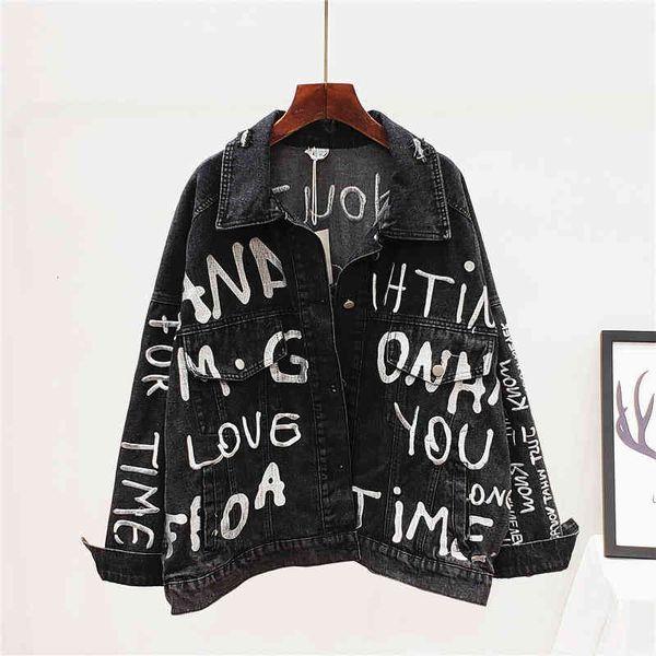 jacket spring harajuku streetwear denim jackets outwear washed blue letter print women loose long sleeve jeans jacket coat, Black;brown
jacket spring harajuku streetwear denim jackets outwear washed blue letter print women loose long sleeve jeans jacket coat, Black;brown