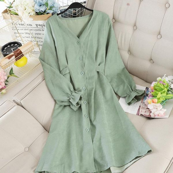 casual dresses 2021 women summer autumn v-neck flare sleeve pleated ruffles button dress vintage slim high waist pullover chiffon midi, Black;gray
casual dresses 2021 women summer autumn v-neck flare sleeve pleated ruffles button dress vintage slim high waist pullover chiffon midi, Black;gray
