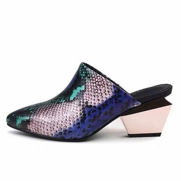 summer slippers gladiator sandals pointed toe women strange heel 6cm high slipper mules, Black