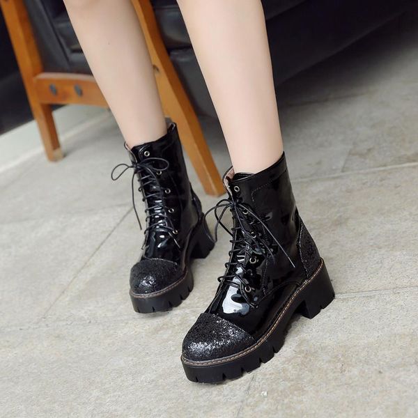 boots ymechic fashion faux patent leather bling lace up platform punk shoes woman winter black ankle biker combat for women 2021 
boots ymechic fashion faux patent leather bling lace up platform punk shoes woman winter black ankle biker combat for women 2021